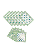 Hand Block Printed Cotton Table Runner, Mat and Napkin Set for Center/Dining Table (Green Blue Buti)