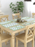 Hand Block Printed Cotton Table Runner, Mat and Napkin Set for Center/Dining Table (Green Blue Buti)