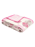 BLOCKS OF INDIA Hand Block Printed Cotton Summer Queen Size Reversible Printed Malmal Dohar Pink Rose