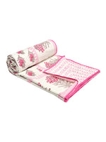 BLOCKS OF INDIA Hand Block Printed Cotton Summer Queen Size Reversible Printed Malmal Dohar Pink Rose