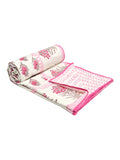 BLOCKS OF INDIA Hand Block Printed Cotton Summer Queen Size Reversible Printed Malmal Dohar Pink Rose