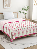 BLOCKS OF INDIA Hand Block Printed Cotton Summer Queen Size Reversible Printed Malmal Dohar Pink Rose