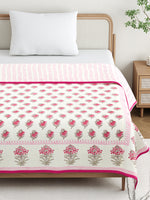BLOCKS OF INDIA Hand Block Printed Cotton Summer Queen Size Reversible Printed Malmal Dohar Pink Rose