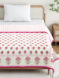 BLOCKS OF INDIA Hand Block Printed Cotton Summer Queen Size Reversible Printed Malmal Dohar Pink Rose