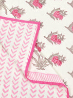 BLOCKS OF INDIA Hand Block Printed Cotton Summer Queen Size Reversible Printed Malmal Dohar Pink Rose