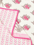 BLOCKS OF INDIA Hand Block Printed Cotton Summer Queen Size Reversible Printed Malmal Dohar Pink Rose