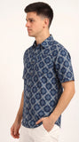 Cotton Hand Block Print Half Sleeves Summer Shirt for Men Blue Circle