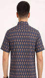 Cotton Hand Block Print Half Sleeves Summer Shirt for Men Blue Cream Buti