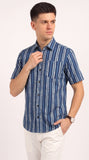 Cotton Hand Block Print Half Sleeves Summer Shirt for Men Blue Line