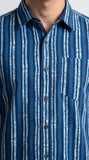 Cotton Hand Block Print Half Sleeves Summer Shirt for Men Blue Line