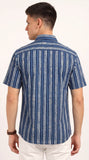 Cotton Hand Block Print Half Sleeves Summer Shirt for Men Blue Line