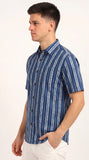 Cotton Hand Block Print Half Sleeves Summer Shirt for Men Blue Line