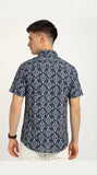 Cotton Hand Block Print Half Sleeves Summer Shirt for Men Diamond Ikat