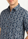 Cotton Hand Block Print Half Sleeves Summer Shirt for Men Diamond Ikat