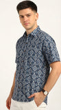 Cotton Hand Block Print Half Sleeves Summer Shirt for Men Diamond Ikat