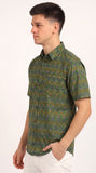 Cotton Hand Block Print Half Sleeves Summer Shirt for Men Green Blue Flr