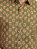 Cotton Hand Block Print Half Sleeves Summer Shirt for Men Green Peach Buti