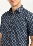 Cotton Hand Block Print Half Sleeves Summer Shirt for Men Grey Gad Buti