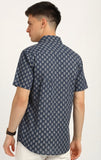 Cotton Hand Block Print Half Sleeves Summer Shirt for Men Grey Gad Buti