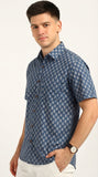 Cotton Hand Block Print Half Sleeves Summer Shirt for Men Grey Gad Buti