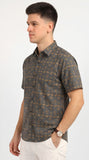 Cotton Hand Block Print Half Sleeves Summer Shirt for Men Grey Yellow Buti