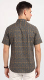 Cotton Hand Block Print Half Sleeves Summer Shirt for Men Grey Yellow Buti