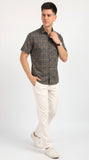 Cotton Hand Block Print Half Sleeves Summer Shirt for Men Grey Yellow Buti