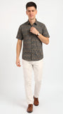 Cotton Hand Block Print Half Sleeves Summer Shirt for Men Grey Yellow Buti