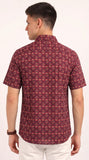 Cotton Hand Block Print Half Sleeves Summer Shirt for Men Maroon Peach Buti