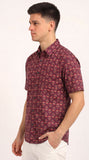 Cotton Hand Block Print Half Sleeves Summer Shirt for Men Maroon Peach Buti