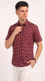 Cotton Hand Block Print Half Sleeves Summer Shirt for Men Maroon Peach Buti
