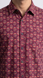 Cotton Hand Block Print Half Sleeves Summer Shirt for Men Maroon Peach Buti