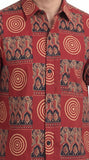 Cotton Hand Block Print Half Sleeves Summer Shirt for Men Red Patch Circle