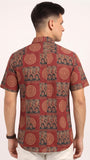 Cotton Hand Block Print Half Sleeves Summer Shirt for Men Red Patch Circle