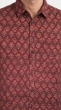Cotton Hand Block Print Half Sleeves Summer Shirt for Men Red Peach Flr
