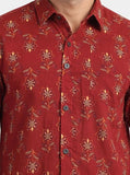 Cotton Hand Block Print Half Sleeves Summer Shirt for Men Red Yellow Flower