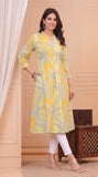 Cotton Hand Block Print A Line Kurta for Women (Yellow Tree)