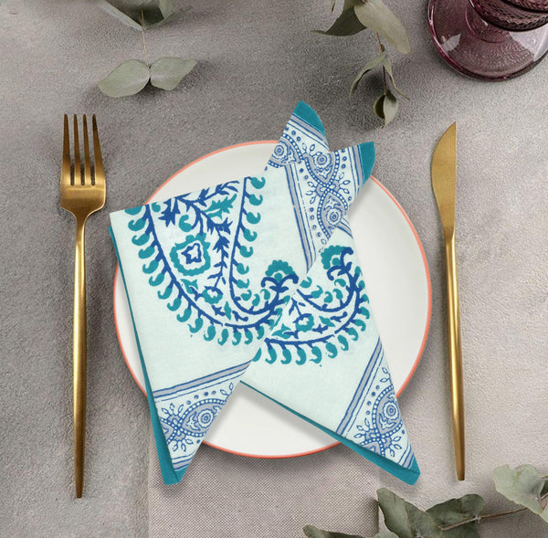 BLOCKS OF INDIA Hand Block Print Cotton Table Napkin (Blue Boota)