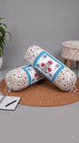 Rajasthani Handmade Hand Block Print Cotton Bolster Cover , Open Blue Motif (2 Pcs)