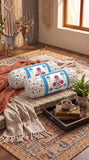 Rajasthani Handmade Hand Block Print Cotton Bolster Cover , Open Blue Motif (2 Pcs)