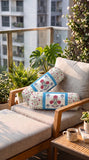 Rajasthani Handmade Hand Block Print Cotton Bolster Cover , Open Blue Motif (2 Pcs)