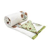 Cotton Single Size Quilt Hand Block Print for Light Winters (150x225 cm) (Open Green Motif)