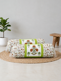 Rajasthani Handmade Hand Block Print Cotton Bolster Cover , Open Green Motif (2 Pcs)
