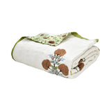Cotton Single Size Quilt Hand Block Print for Light Winters (150x225 cm) (Open Green Motif)