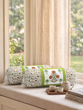 Rajasthani Handmade Hand Block Print Cotton Bolster Cover , Open Green Motif (2 Pcs)