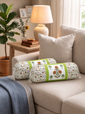 Rajasthani Handmade Hand Block Print Cotton Bolster Cover , Open Green Motif (2 Pcs)