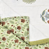 Cotton Single Size Quilt Hand Block Print for Light Winters (150x225 cm) (Open Green Motif)
