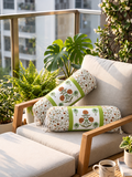 Rajasthani Handmade Hand Block Print Cotton Bolster Cover , Open Green Motif (2 Pcs)
