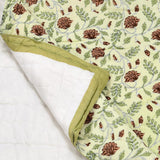 Cotton Single Size Quilt Hand Block Print for Light Winters (150x225 cm) (Open Green Motif)