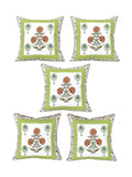 Diwan Set Cotton 8 Piece | Deewan Printed Bedsheet Sets for Living Room Hall (Set of 8 Piece, 1-Bed Sheet | 2-Bolster Cover | 5-Cushion Cover Open Green Motif